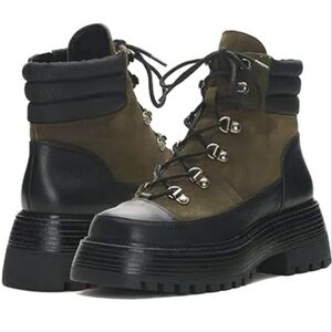 Vince Camuto Olive & Black Platform Lace-Up Booties